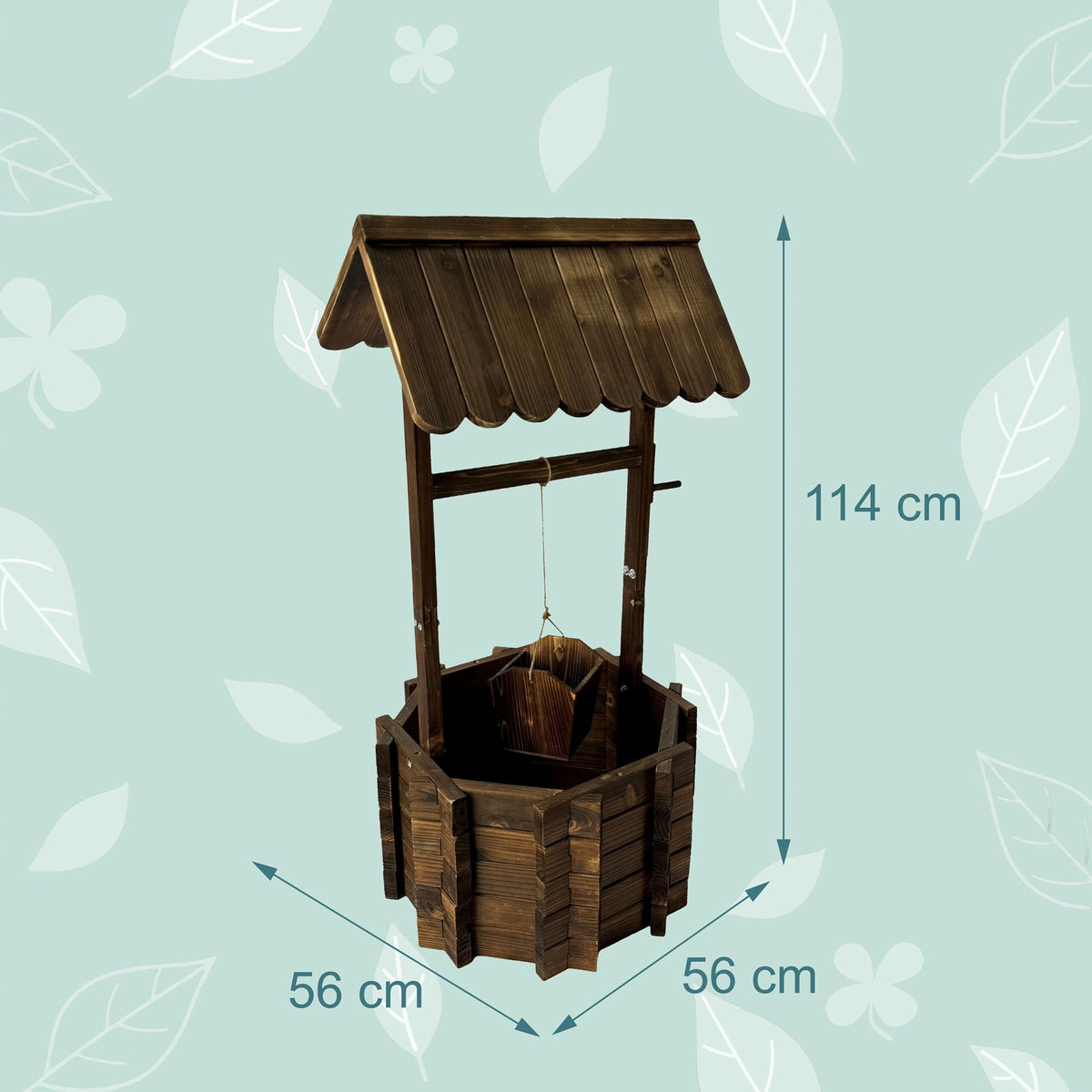 Wooden Wishing Well Planter with Crank and Bucket