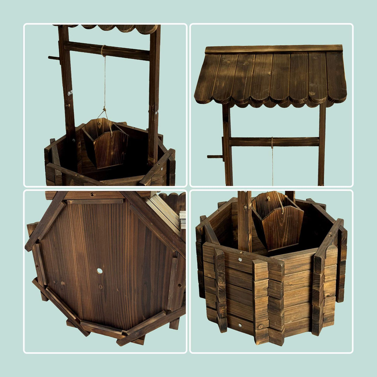 Wooden Wishing Well Planter with Crank and Bucket