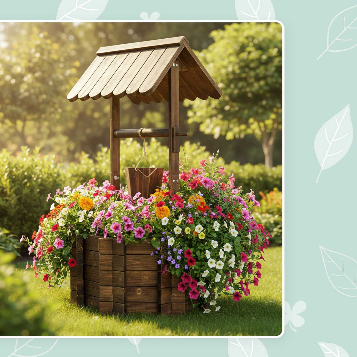 Wooden Wishing Well Planter with Crank and Bucket