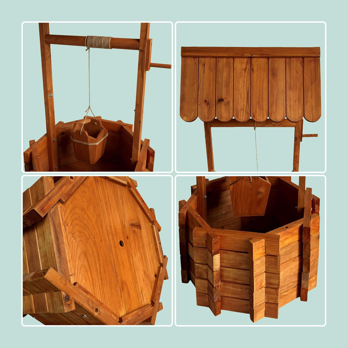 Wooden Wishing Well Planter with Crank and Bucket