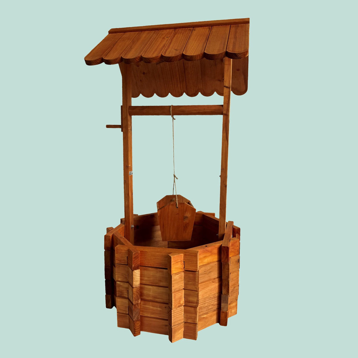 Wooden Wishing Well Planter with Crank and Bucket