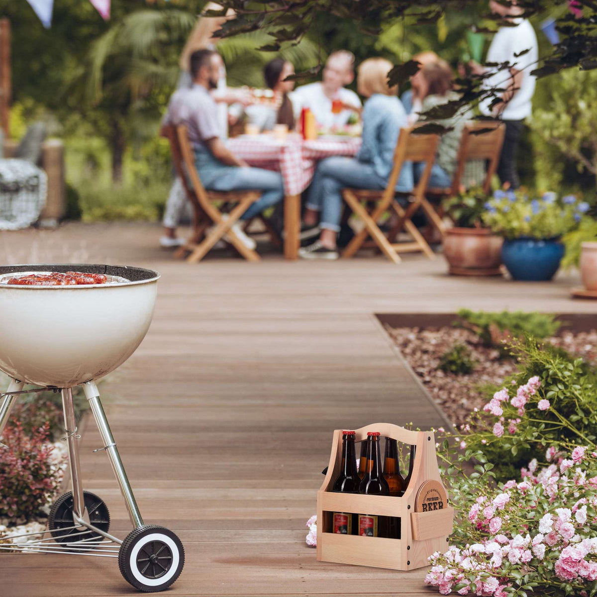 Wooden beer holder with bottle opener