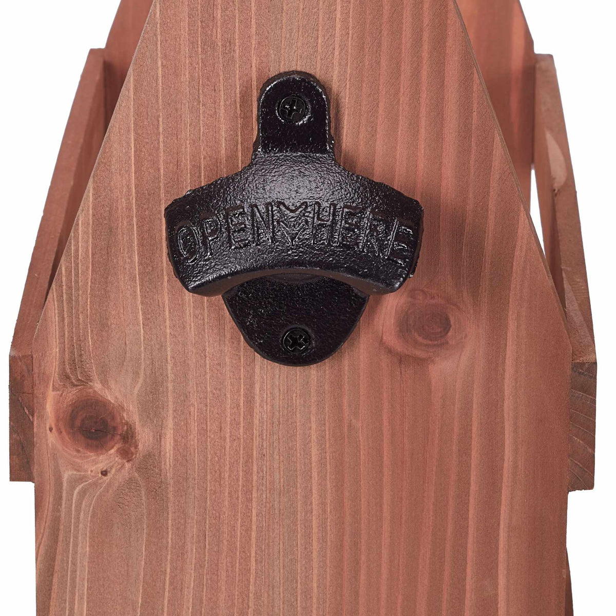 Wooden beer holder with bottle opener