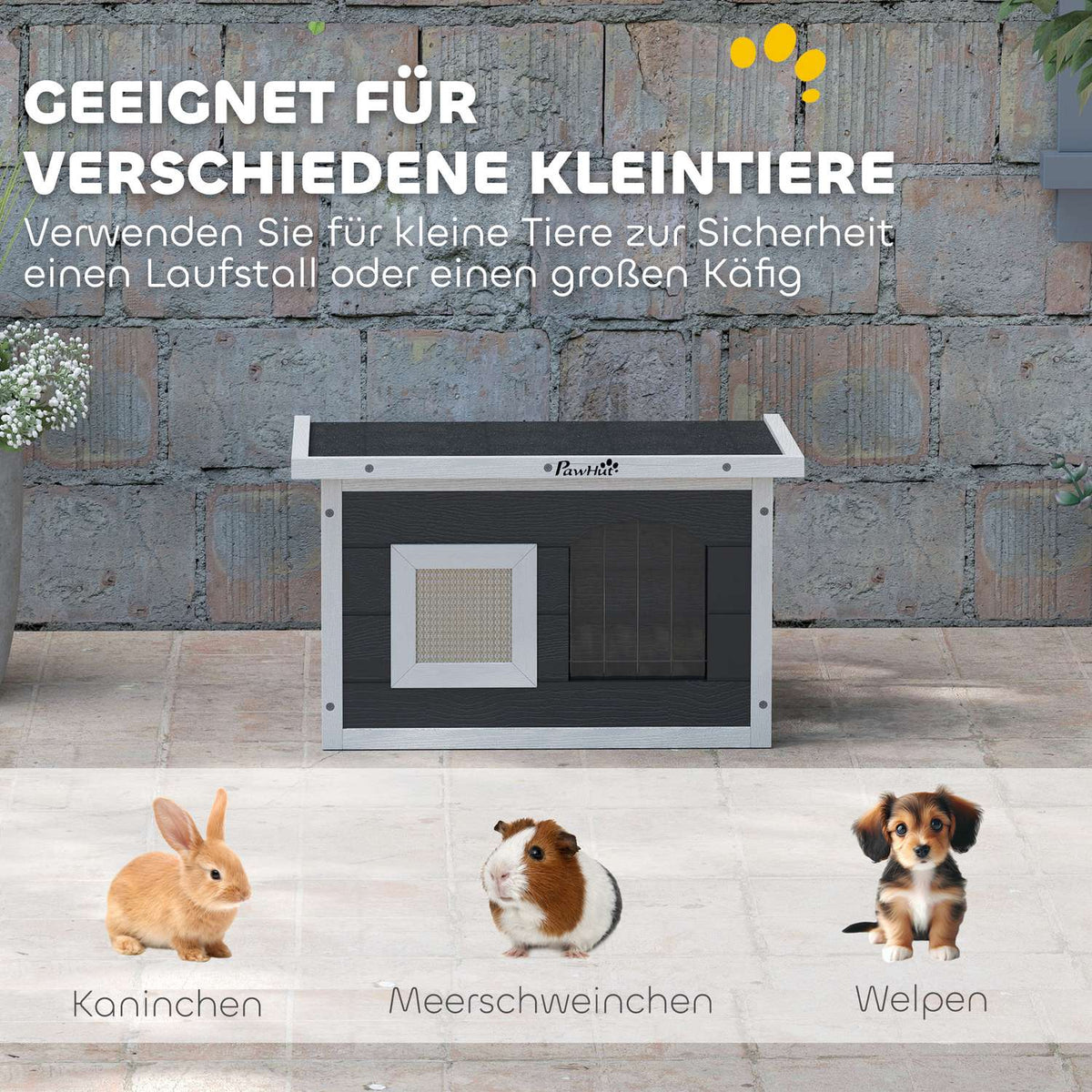 Wooden cat house, cat cave with scratching mat, door flap, weatherproof cat house with folding roof, removable floor, for indoor, outdoor, 61 x 45 x 36.5 cm, gray