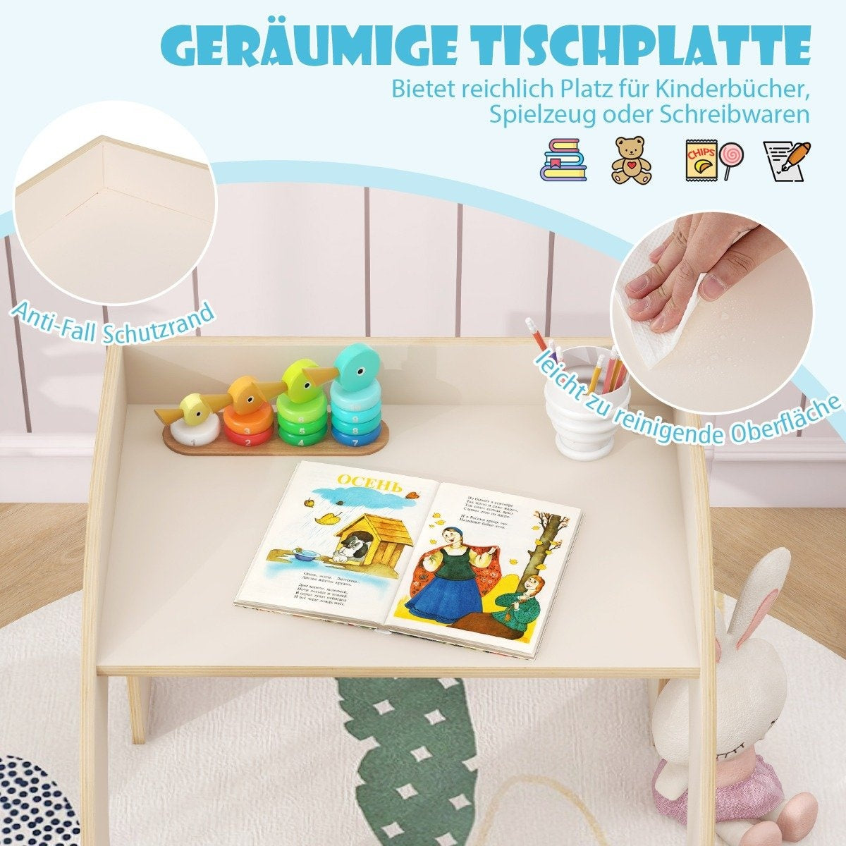 Wooden children's table with chair children's painting table with rounded edges children's seating group white
