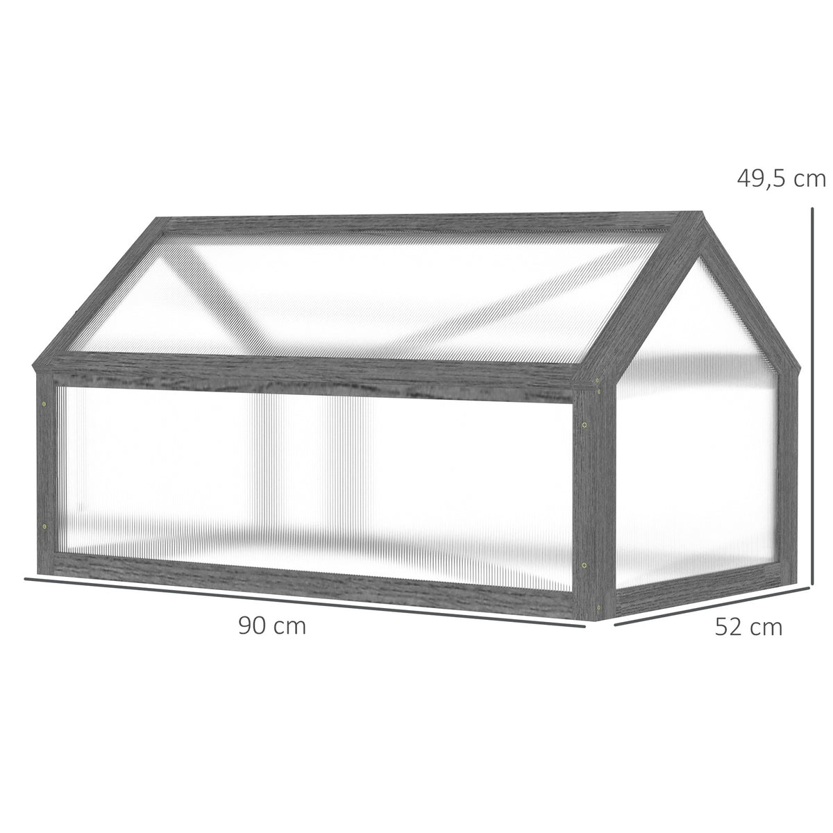 Wooden cold frame, mini greenhouse 90 x 52 x 49.5 cm, greenhouse with cover, translucent cold frame box, winter-proof raised bed for garden, balcony, gray