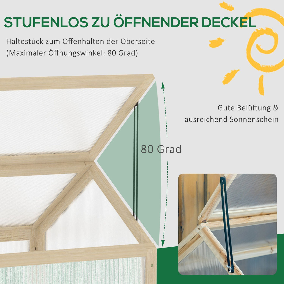 Wooden cold frame, mini greenhouse 90 x 52 x 49.5 cm, greenhouse with cover, translucent cold frame box, winterproof raised bed for garden, balcony, natural wood