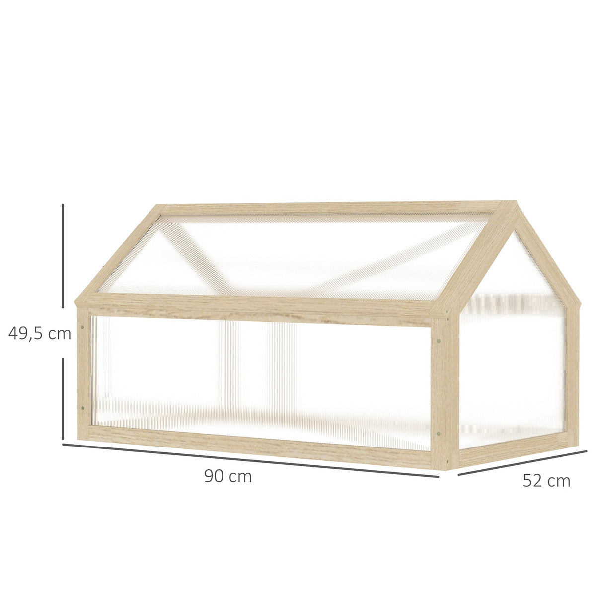 Wooden cold frame, mini greenhouse 90 x 52 x 49.5 cm, greenhouse with cover, translucent cold frame box, winterproof raised bed for garden, balcony, natural wood