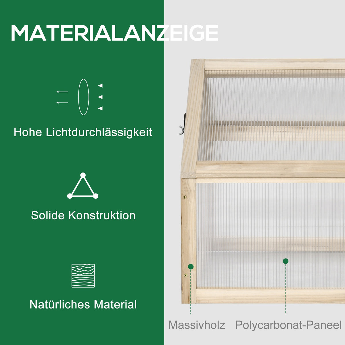 Wooden cold frame, mini greenhouse 90 x 52 x 49.5 cm, greenhouse with cover, translucent cold frame box, winterproof raised bed for garden, balcony, natural wood