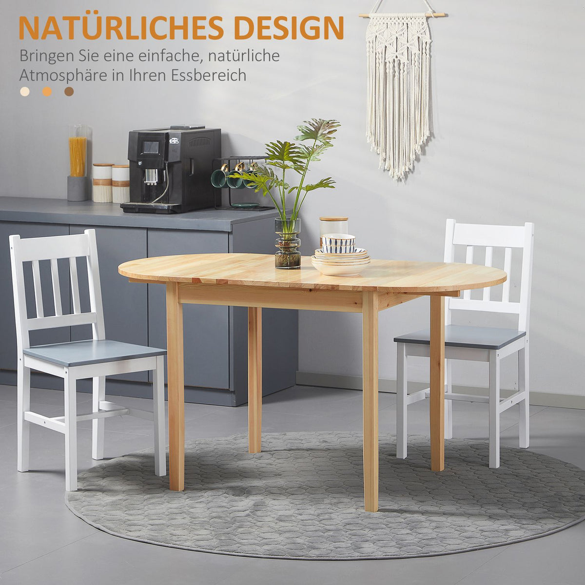 Wooden dining table, foldable kitchen table for 6 people with drop-leaf design, 140 x 70 x 75 cm, natural wood