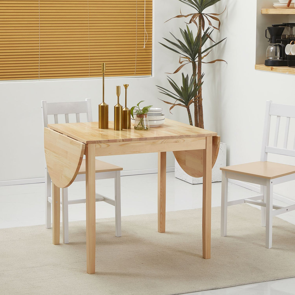Wooden dining table, foldable kitchen table for 6 people with drop-leaf design, 140 x 70 x 75 cm, natural wood