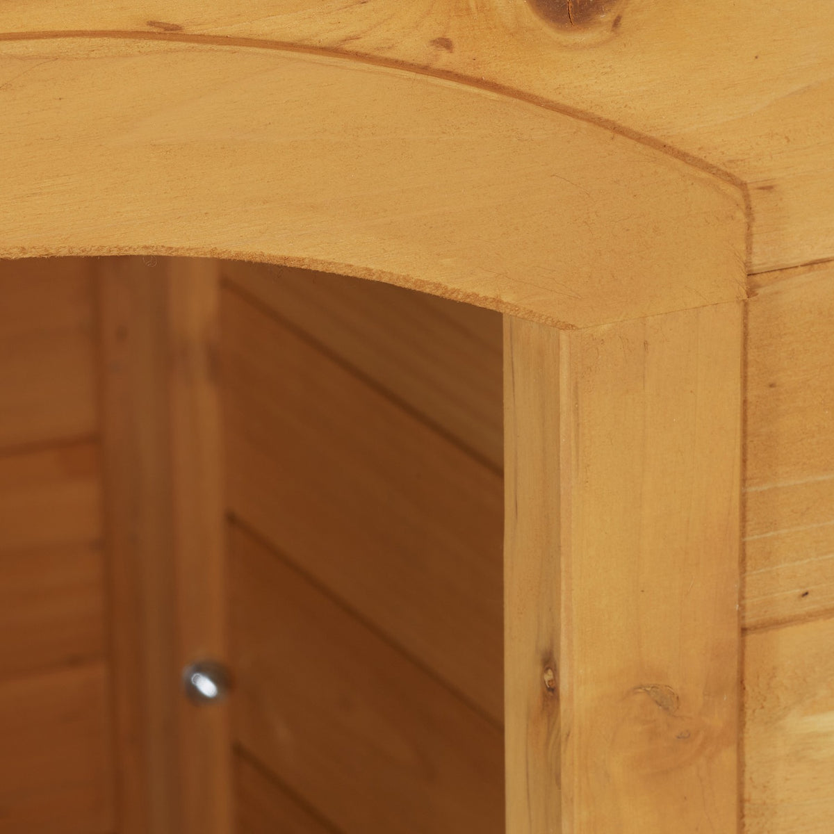 Wooden dog house with hinges