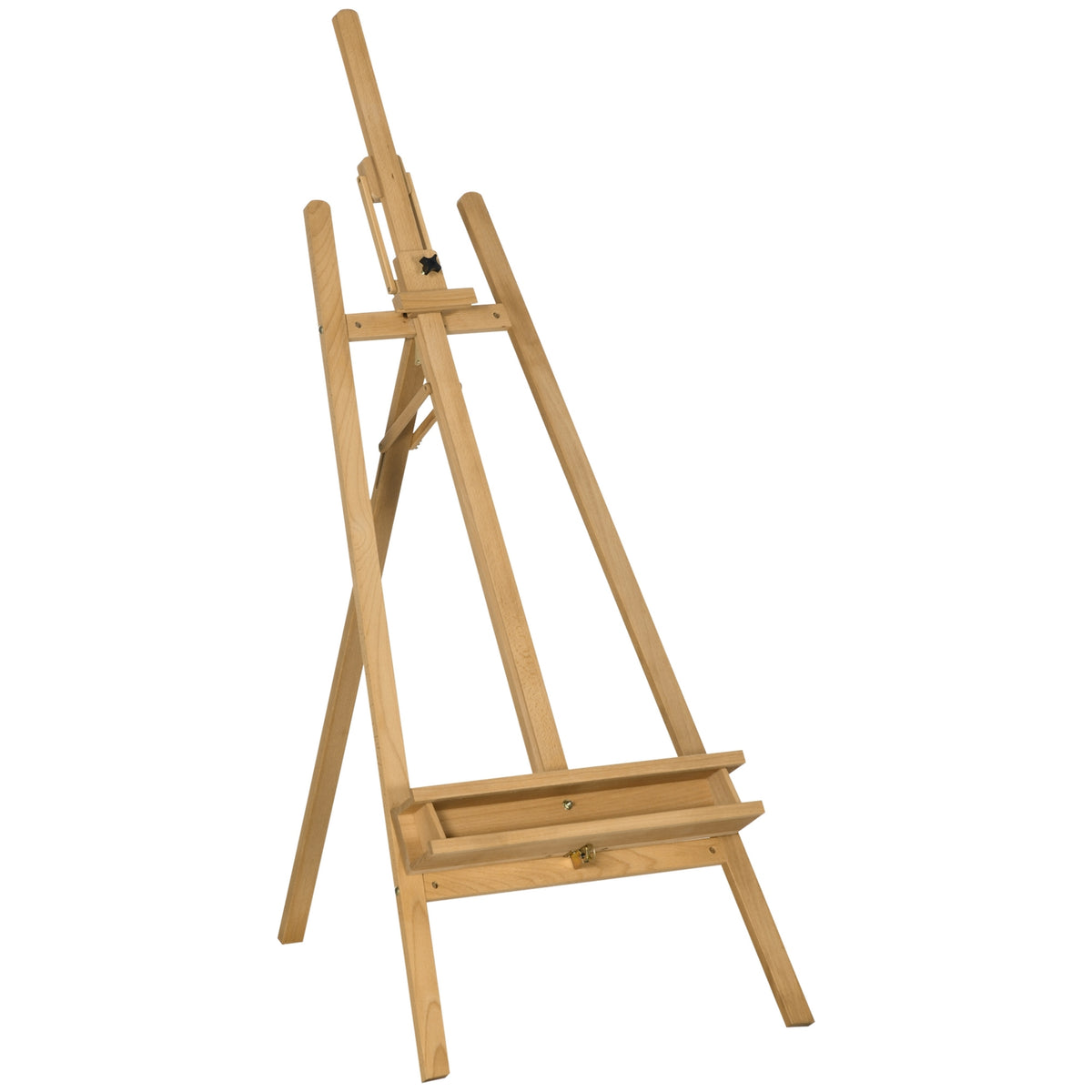 Wooden easel, 180-235 cm, height adjustable, foldable, with holder for canvases, spacious shelf for brushes and paints, natural wood