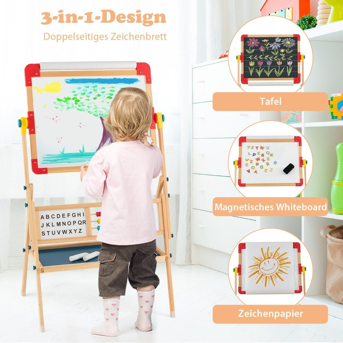 Wooden easel Rotatable standing children's easel 62 x 45 x 118 cm