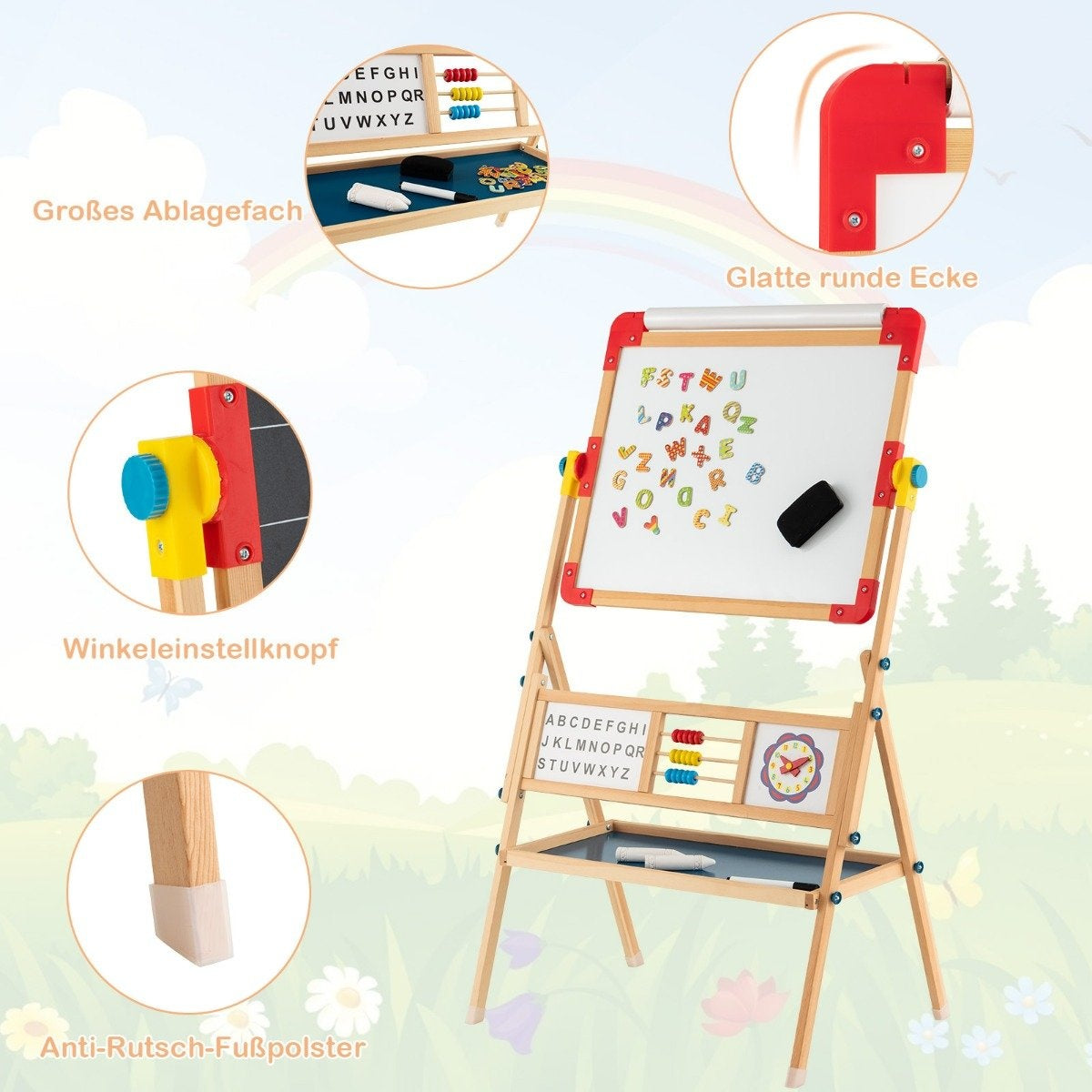 Wooden easel Rotatable standing children's easel 62 x 45 x 118 cm