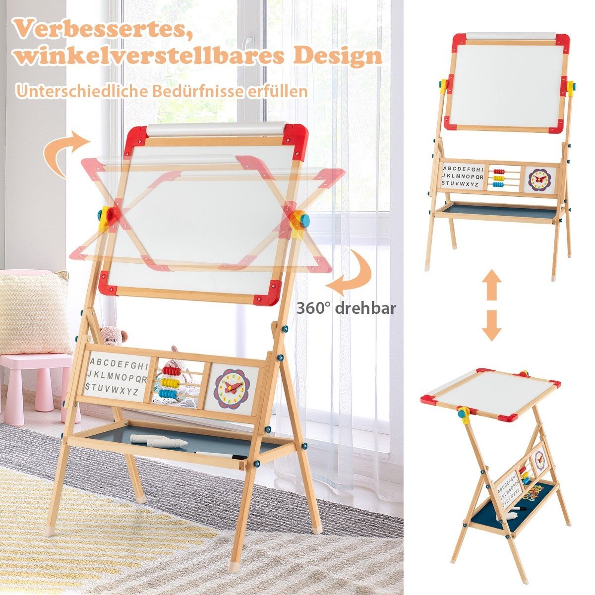Wooden easel Rotatable standing children's easel 62 x 45 x 118 cm