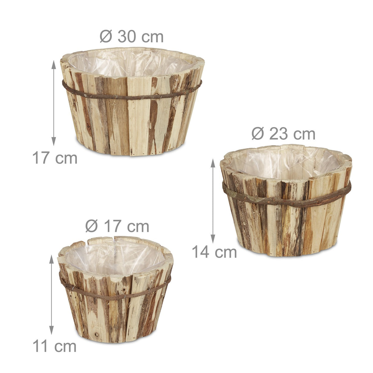 Wooden flower pot in 3 sizes