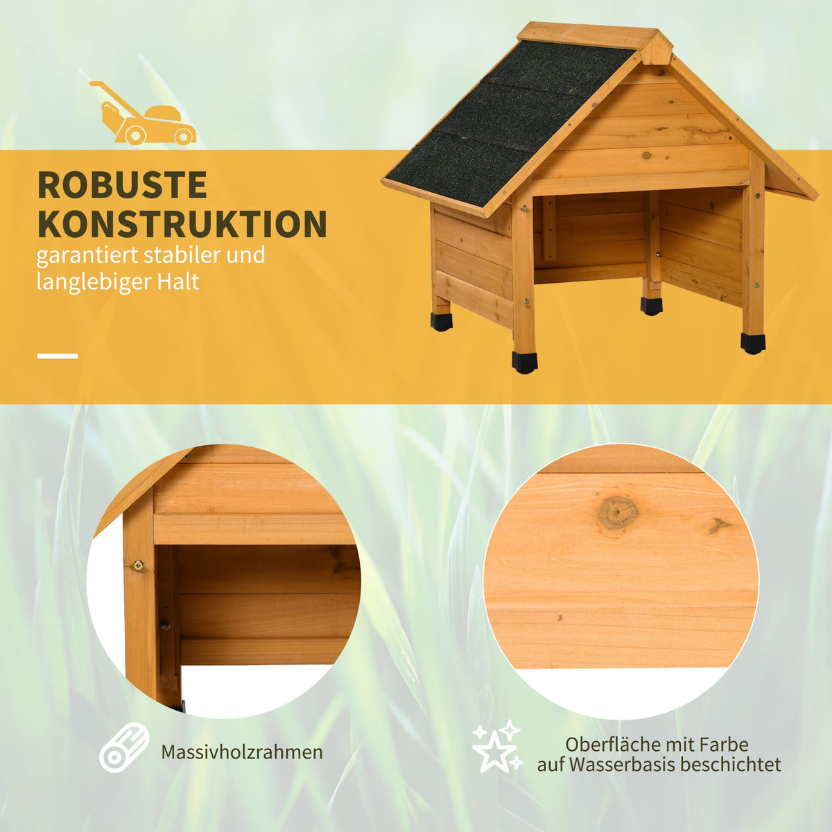 Wooden garage for lawn mower robot lawn mower carport 75x76x70 cm yellow, sun and rain protection for lawn robots