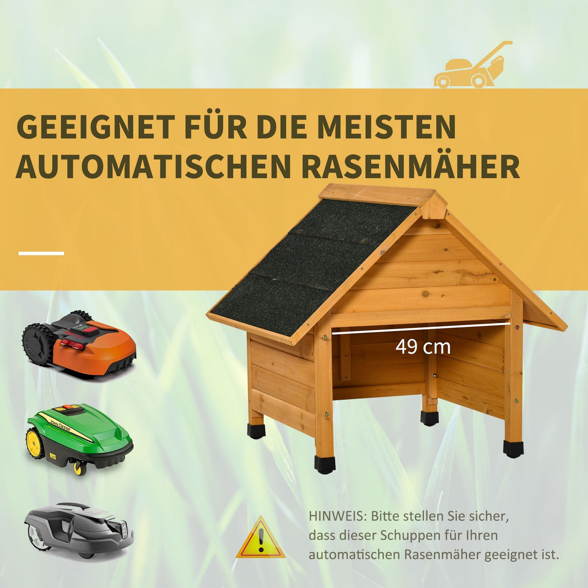 Wooden garage for lawn mower robot lawn mower carport 75x76x70 cm yellow, sun and rain protection for lawn robots