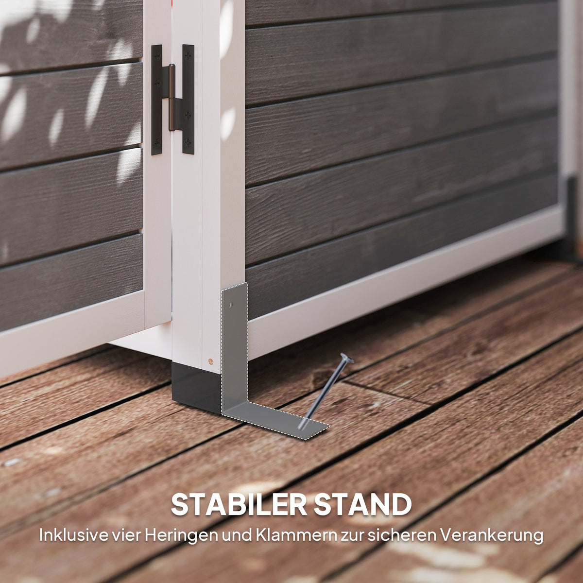 Wooden garden cabinet, tool shed with lockable door, 2 windows, base plate, asphalt pent roof shelf, 91x69x192cm, weatherproof tool cabinet, tool shed for garden, terrace, light gray |
