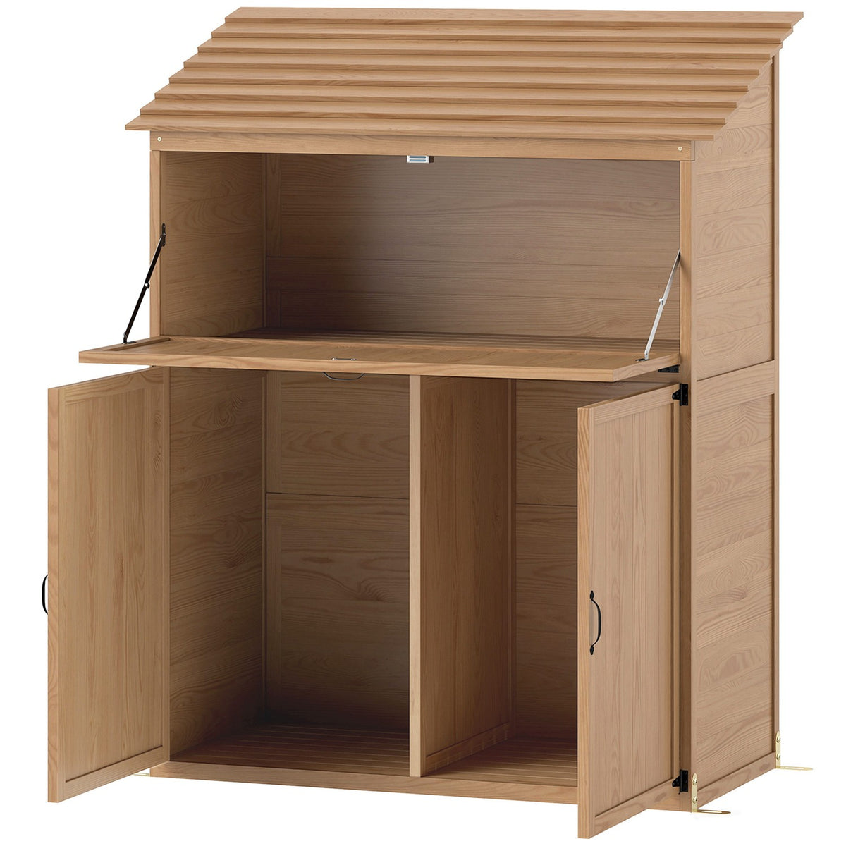Wooden garden cupboard, tool shed with stepped pent roof, folding shelf, table, double doors, 110 x 54 x 136 cm, weatherproof tool cupboard, tool shed, garden shed for garden, terrace, natural wood
