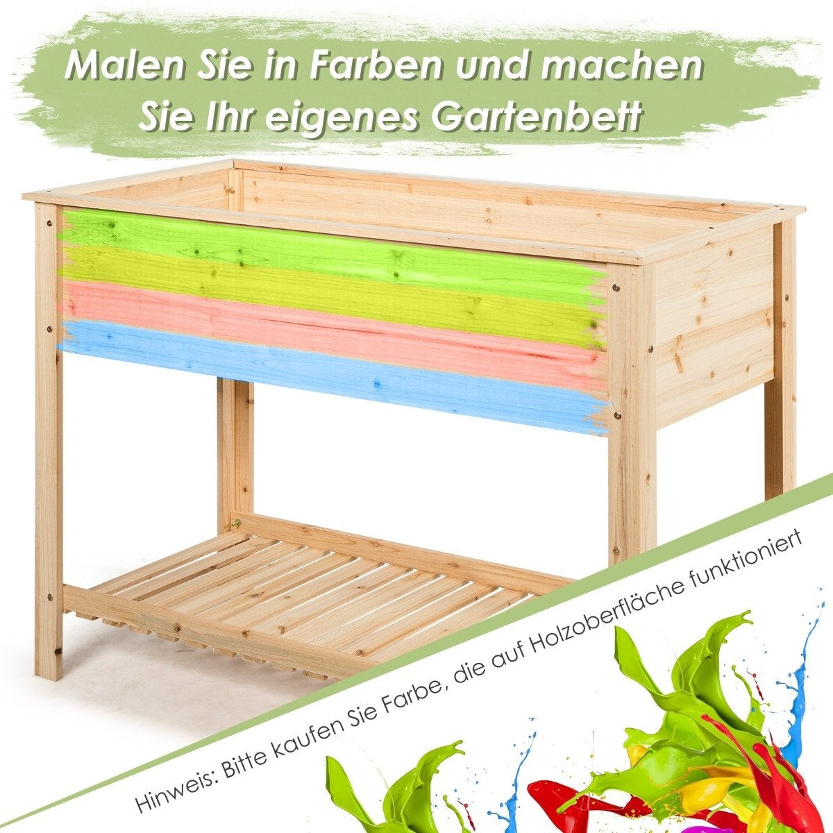 Wooden planter raised bed with storage shelf for growing plants 92 x 41 x 81 cm