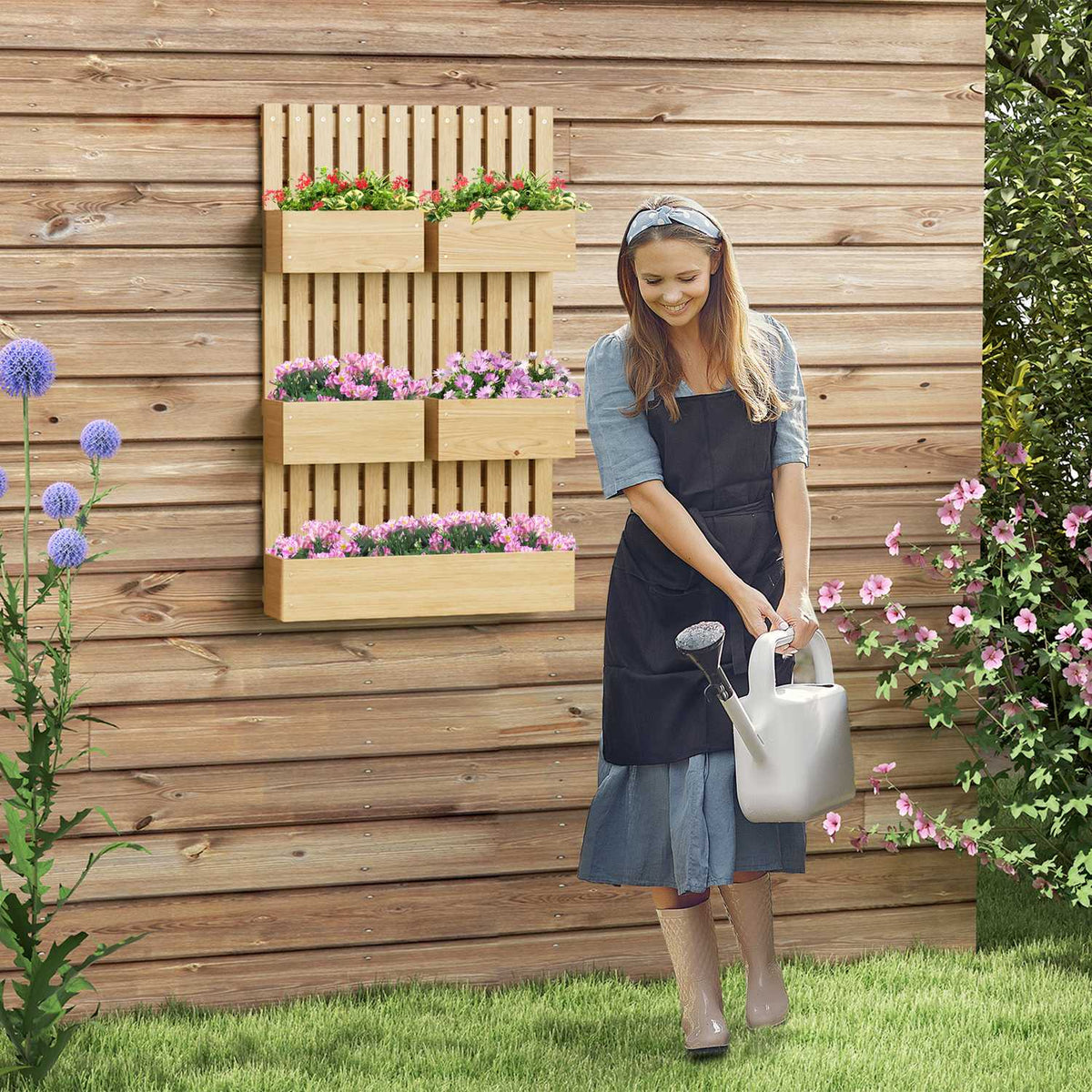 Wooden raised bed, adjustable plant bed with trellis, cold frame, garden bed, flower box, plant box, 60 x 16 x 100 cm for garden, balcony, garden trellis for flowers, climbing plants, vegetables, herbs