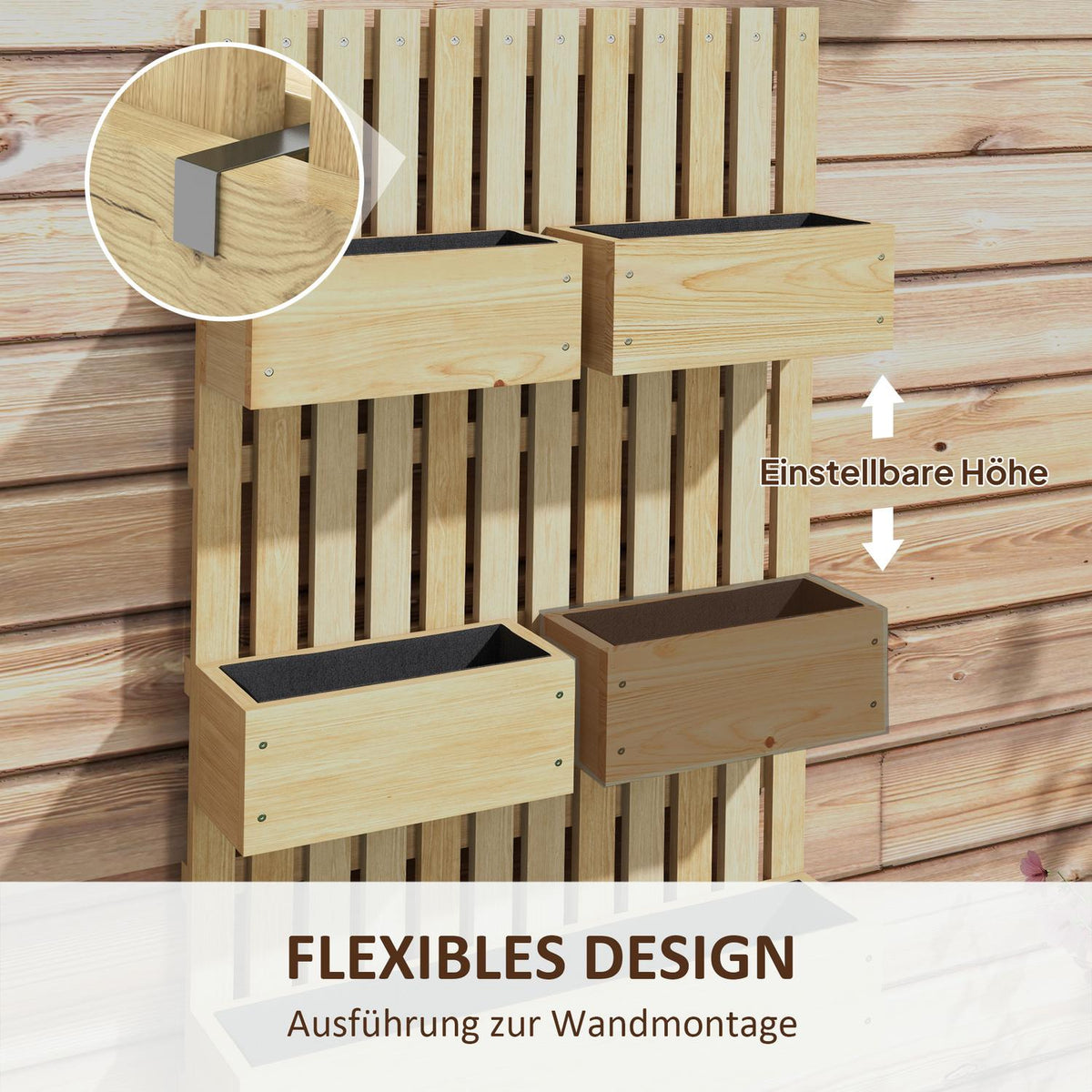Wooden raised bed, adjustable plant bed with trellis, cold frame, garden bed, flower box, plant box, 60 x 16 x 100 cm for garden, balcony, garden trellis for flowers, climbing plants, vegetables, herbs