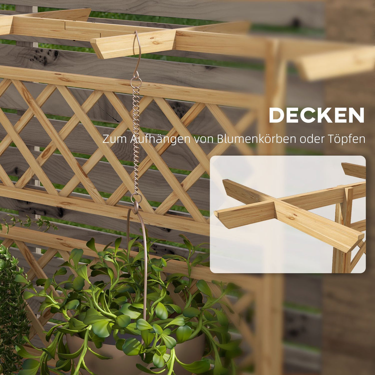 Wooden raised bed, garden bed with roof, plant bed with trellis for climbing plants, cold frame for garden, balcony, 160 x 55 x 183 cm natural wood