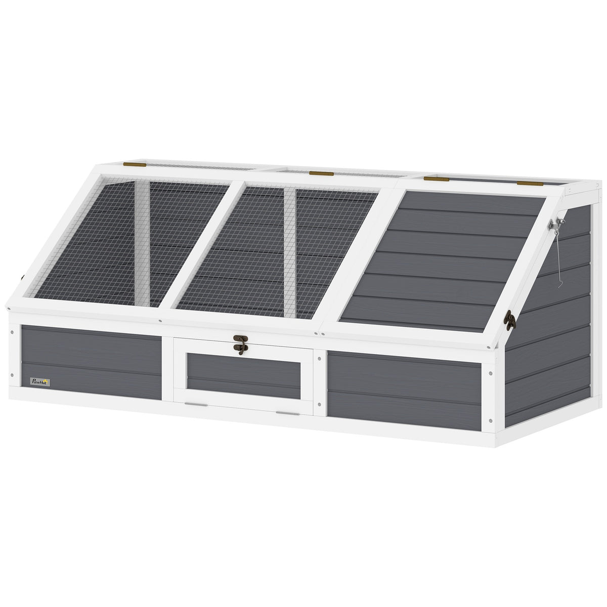 Wooden turtle house, turtle enclosure with two main houses, hinged top, key, outdoor reptile cage for small animals 120 x 55 x 50 cm, light gray