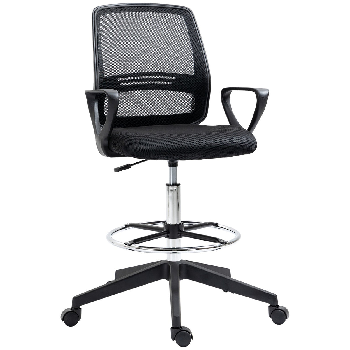 Work Chair Ergonomic Swivel Chair, Office Chair, Height-Adjustable Standing Aid, Footrest, Metal, Black, 59.5X60X102.5-126Cm