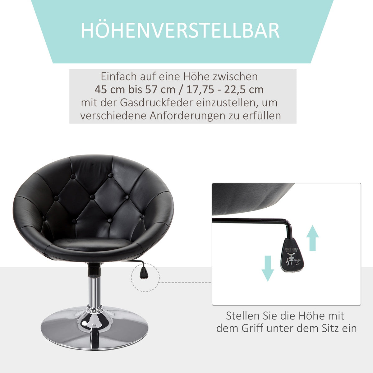 Work Stool Height Adjustable Swivel Chair, Office Chair, Pu & Steel, Black/White, 59X71X78-90Cm