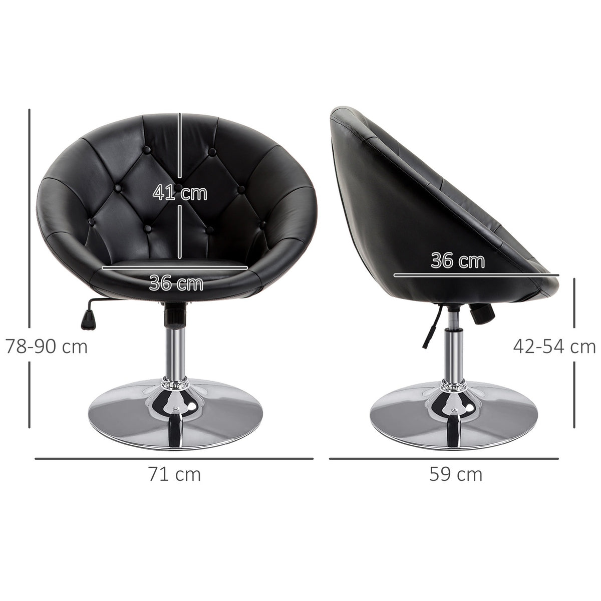 Work Stool Height Adjustable Swivel Chair, Office Chair, Pu & Steel, Black/White, 59X71X78-90Cm