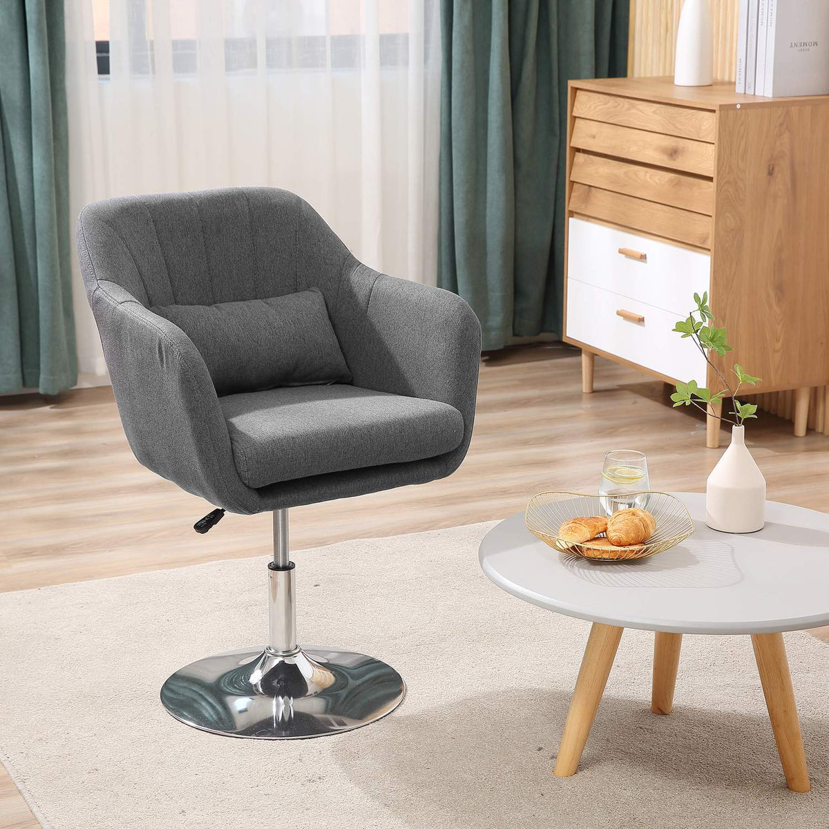 Work Stool Swivel Chair Office Chair Height Adjustable Linen-Like Polyester Steel Dark Gray 57 X 57 X 77.5-87 Cm
