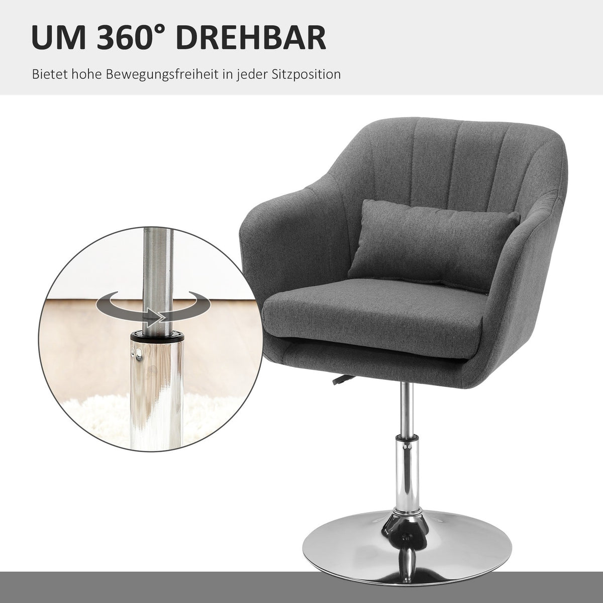 Work Stool Swivel Chair Office Chair Height Adjustable Linen-Like Polyester Steel Dark Gray 57 X 57 X 77.5-87 Cm