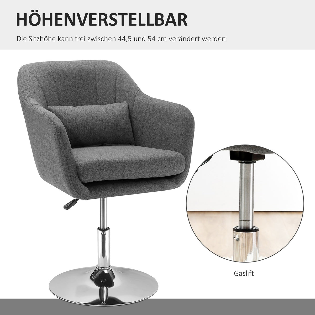 Work Stool Swivel Chair Office Chair Height Adjustable Linen-Like Polyester Steel Dark Gray 57 X 57 X 77.5-87 Cm