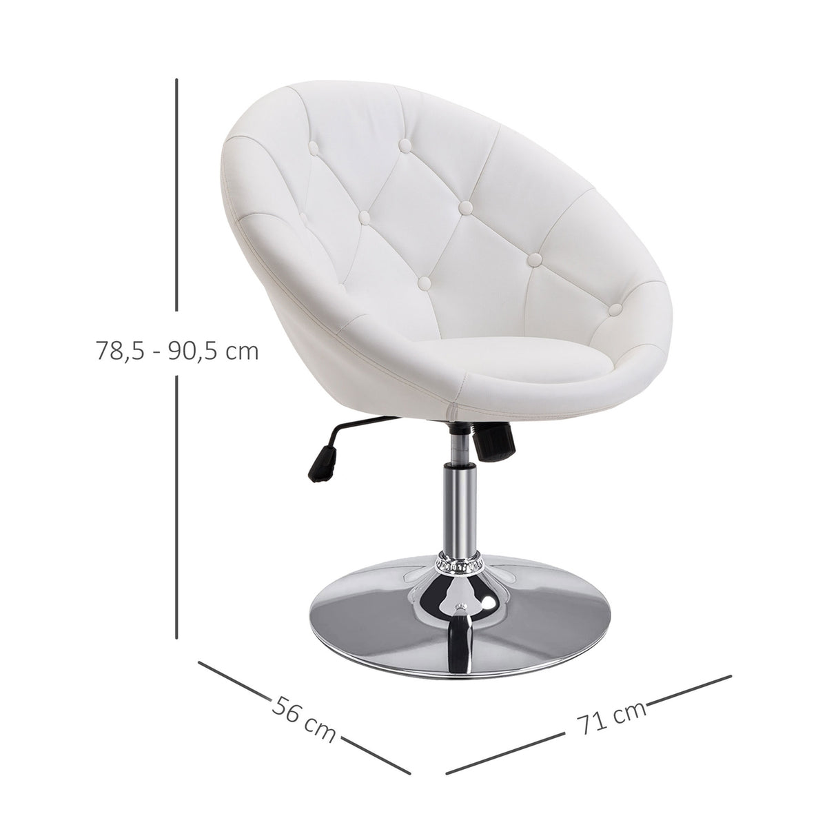 Work Stool Swivel Stool Chrome Plated Height Adjustable Pu + Steel Black/White 56X71X78-90Cm (White)