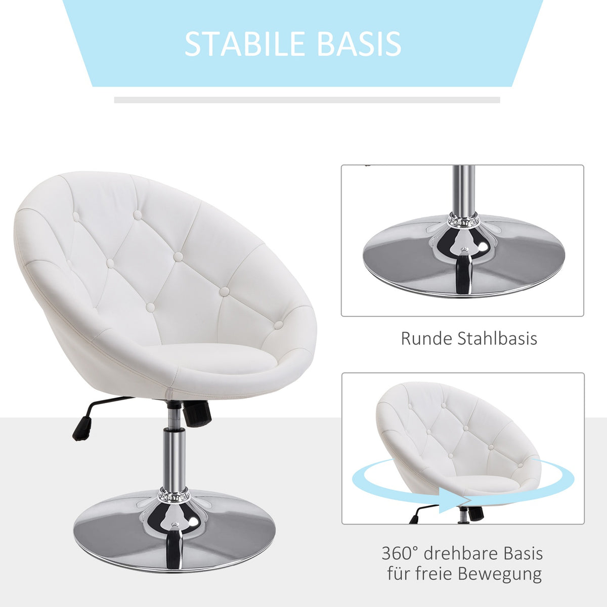 Work Stool Swivel Stool Chrome Plated Height Adjustable Pu + Steel Black/White 56X71X78-90Cm (White)