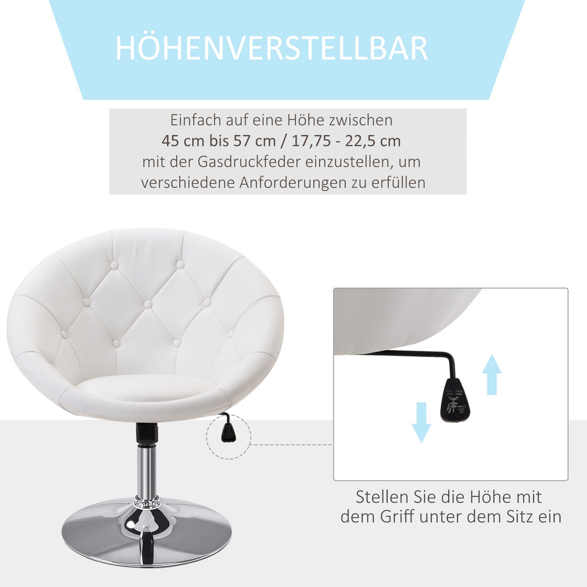 Work Stool Swivel Stool Chrome Plated Height Adjustable Pu + Steel Black/White 56X71X78-90Cm (White)