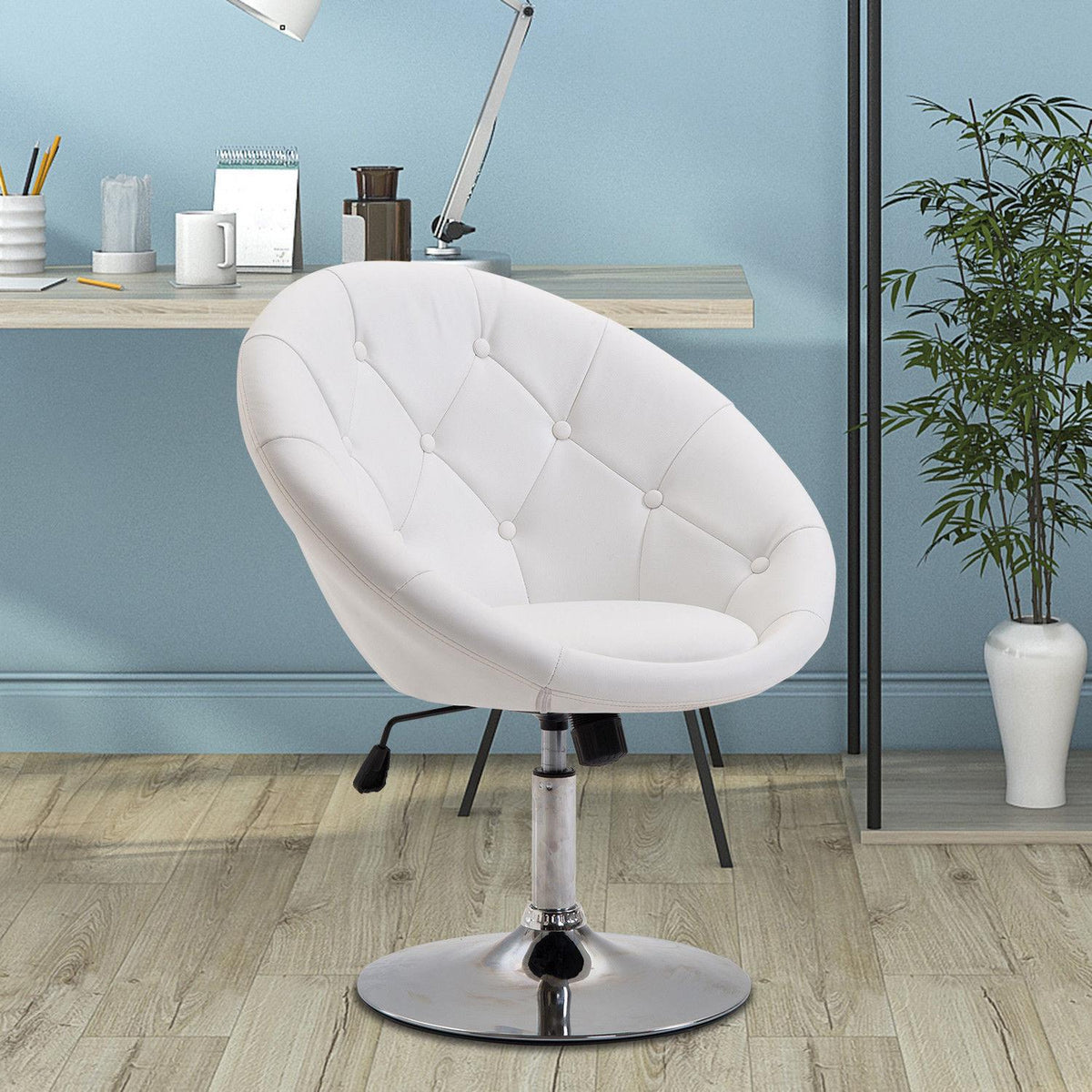 Work Stool Swivel Stool Chrome Plated Height Adjustable Pu + Steel Black/White 56X71X78-90Cm (White)
