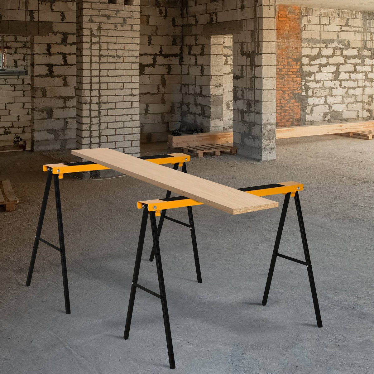 Work Trestle, Saw Horse, Jack Stand, Foldable, Non-Slip, Steel, Orange, Black, 99.5 X 50 X 78 Cm, Load Capacity 125 Kg