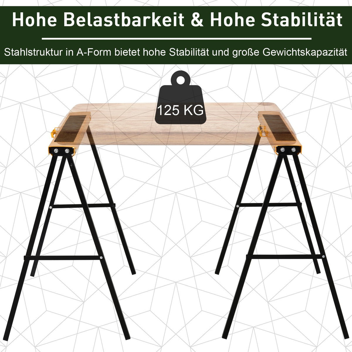 Work Trestle, Saw Horse, Jack Stand, Foldable, Non-Slip, Steel, Orange, Black, 99.5 X 50 X 78 Cm, Load Capacity 125 Kg