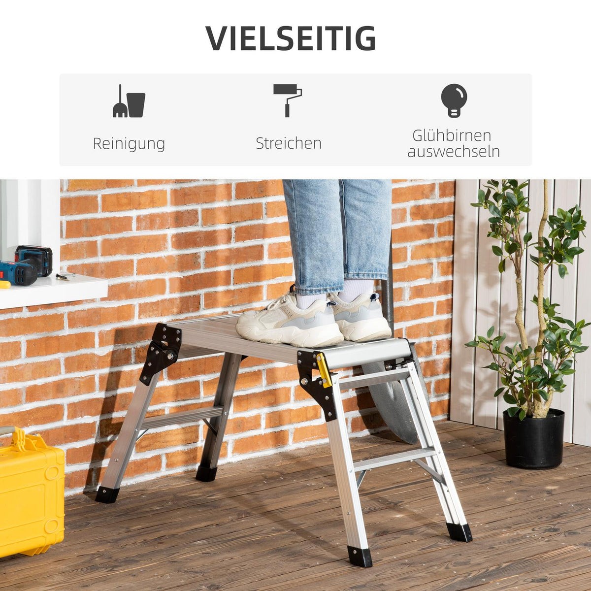 Workbench & Work Platform Foldable, With Safety Latch, Up To 150Kg, Aluminum Alloy Steel, Silver, 94X38.5X48Cm