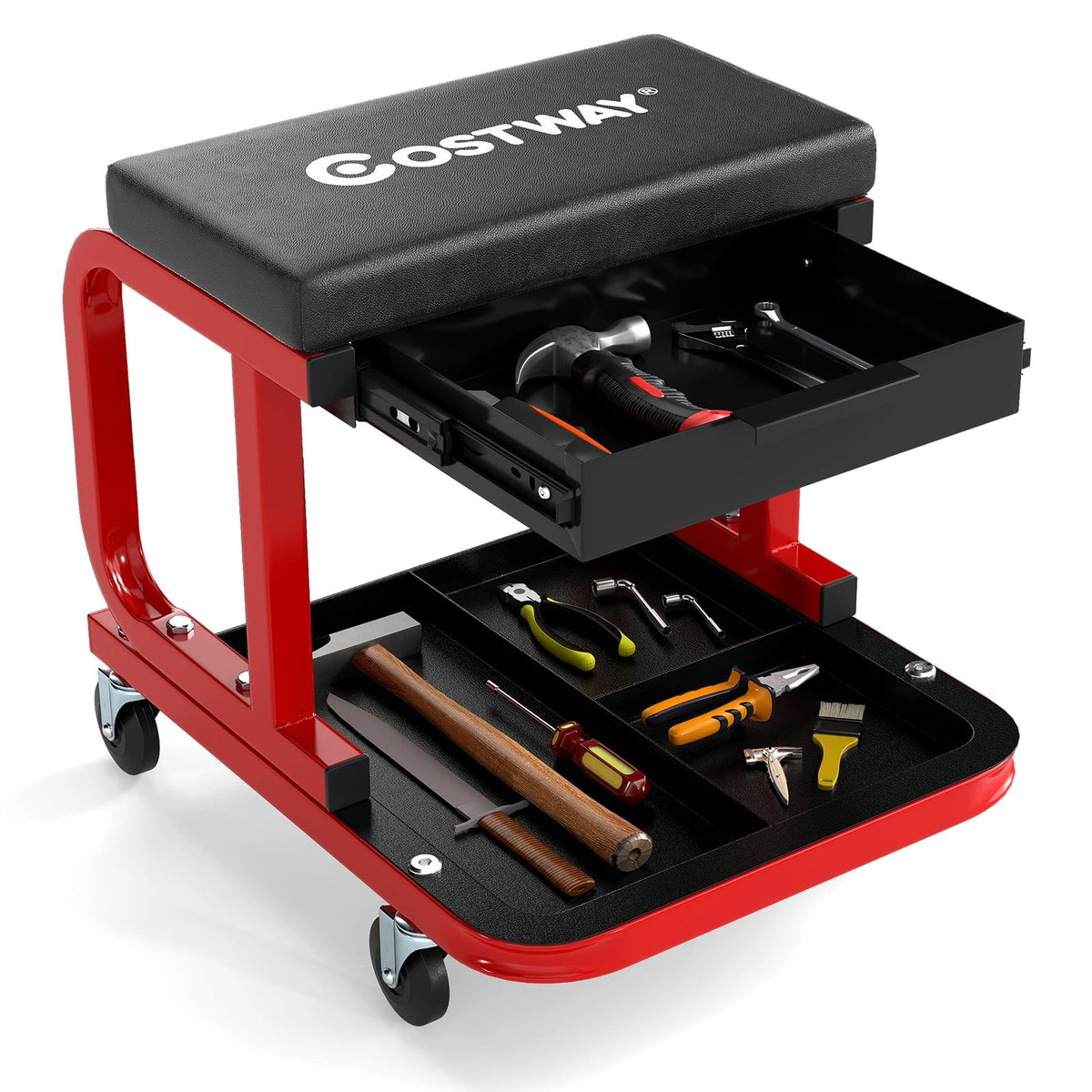 Workshop Stool with Wheels, 185 kg Capacity, Black