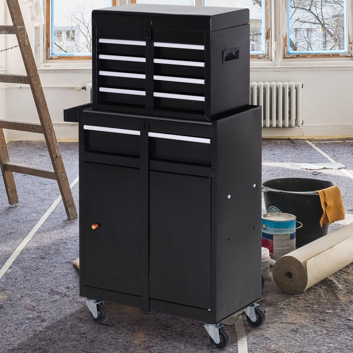 Workshop Trolley 5 Drawers 360° Wheels Metal 52.5X28X104.5Cm