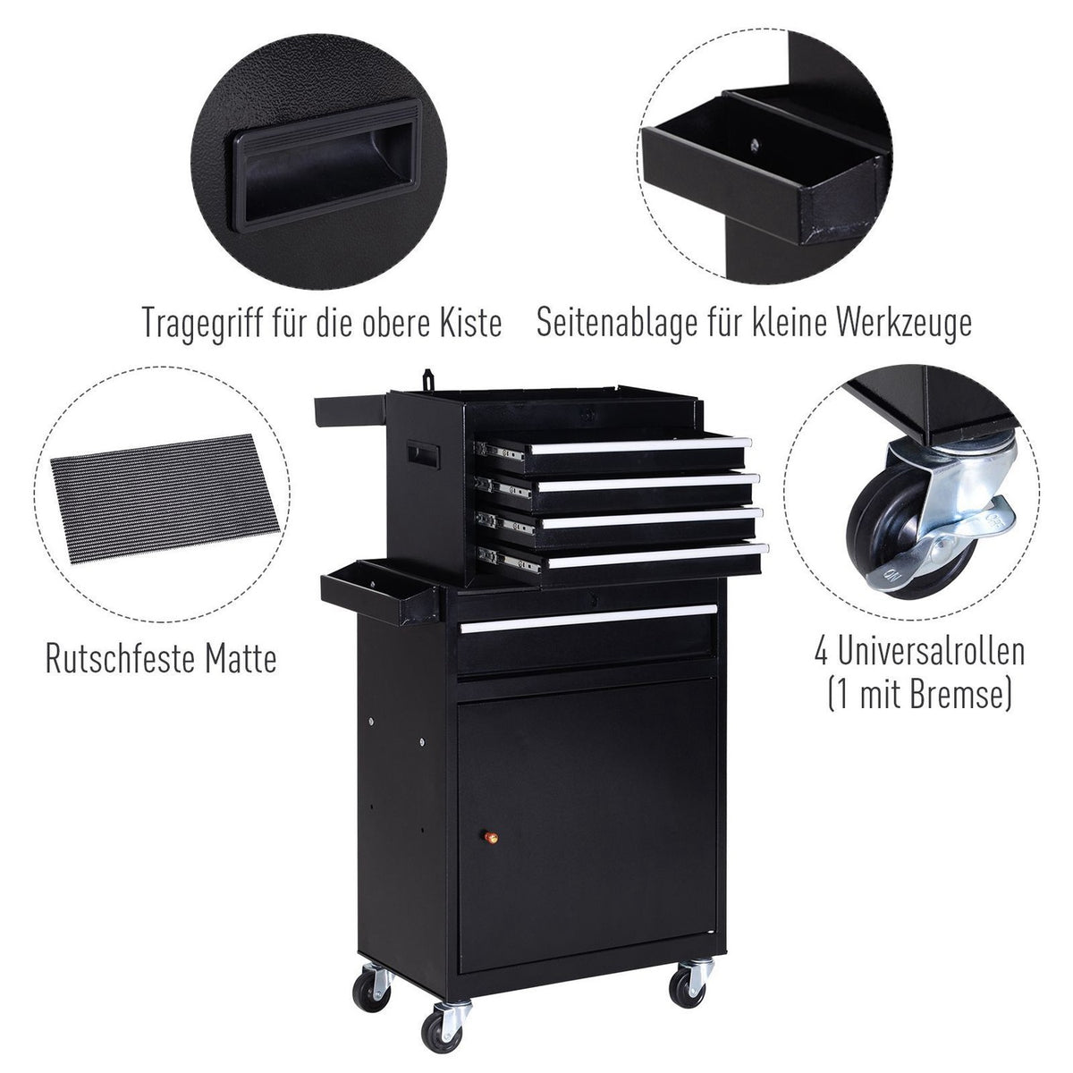 Workshop Trolley 5 Drawers 360° Wheels Metal 52.5X28X104.5Cm