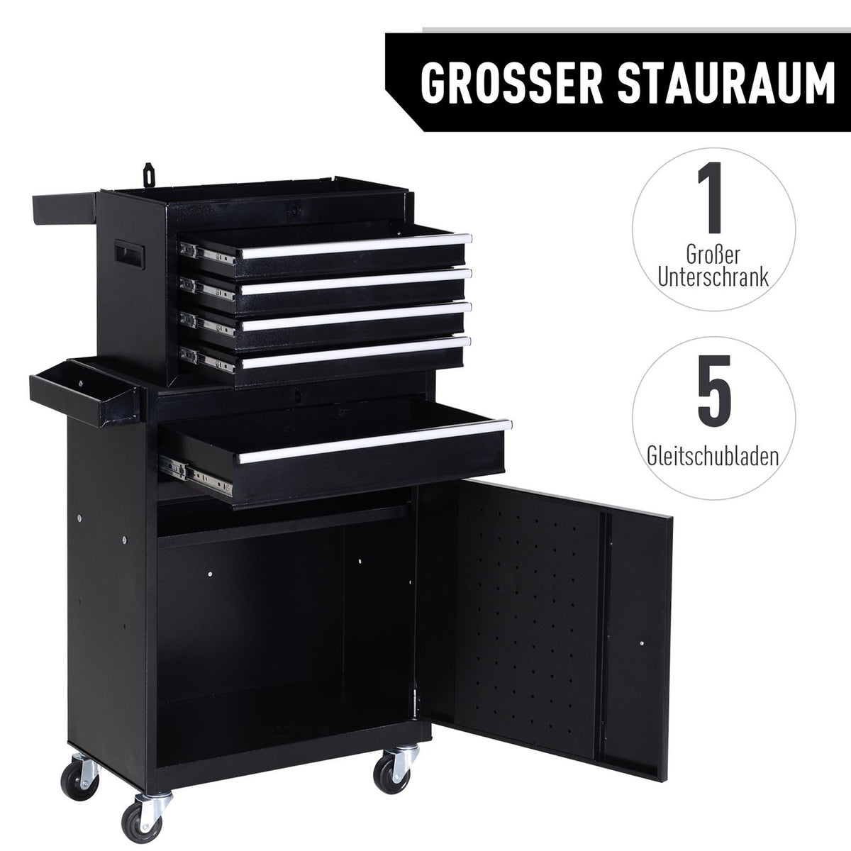Workshop Trolley 5 Drawers 360° Wheels Metal 52.5X28X104.5Cm