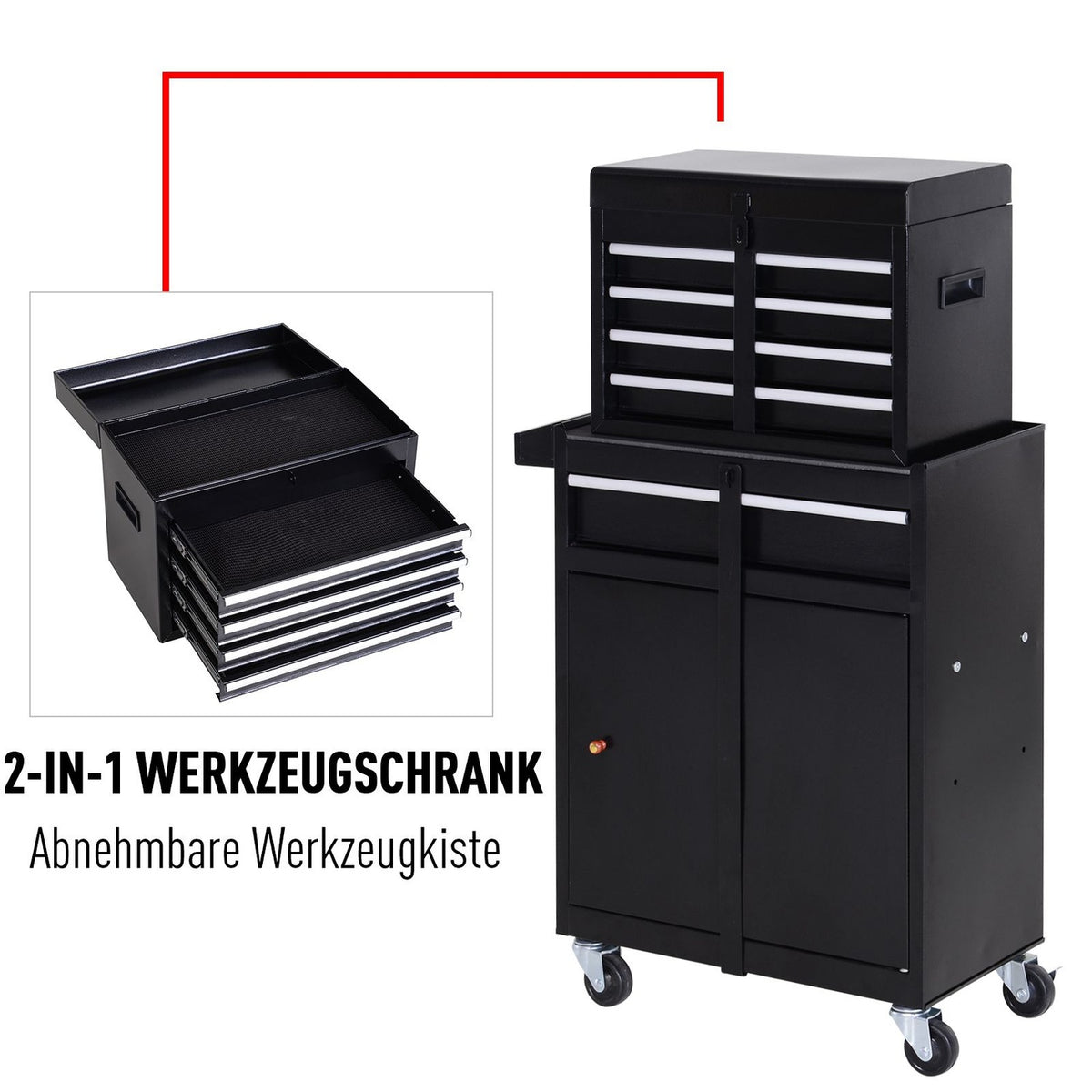 Workshop Trolley 5 Drawers 360° Wheels Metal 52.5X28X104.5Cm