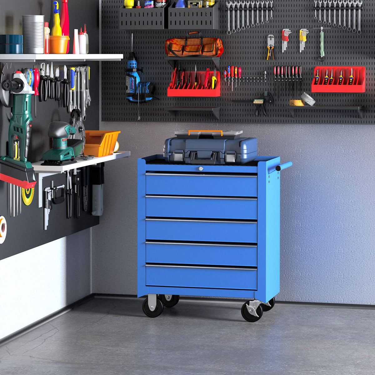 Workshop Trolley, Mobile Tool Trolley With 5 Drawers, Trolley, Tool Box, Red