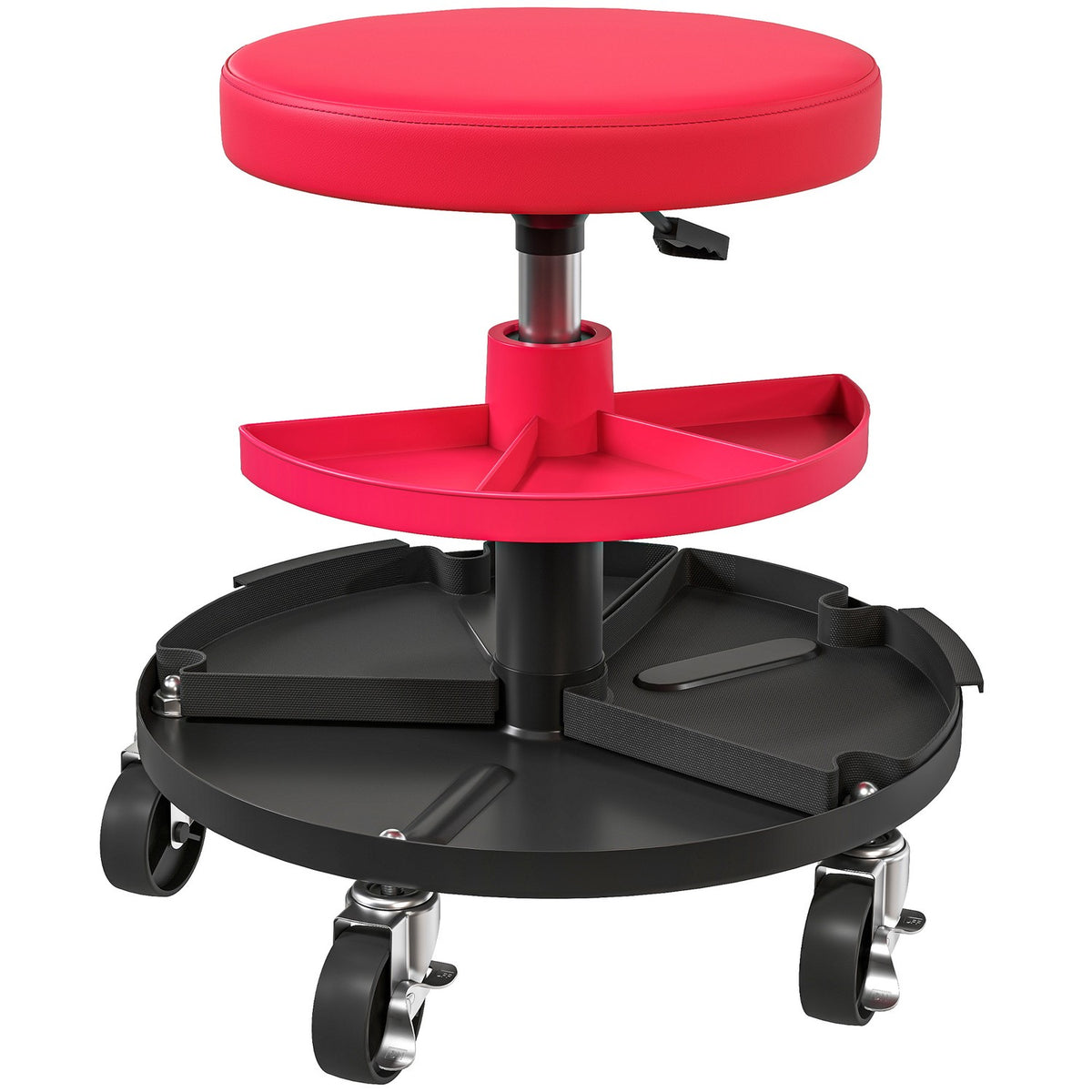 Workshop stool with castors, trays, height adjustable 40-51cm, rolling stool, load capacity up to 135 kg, red